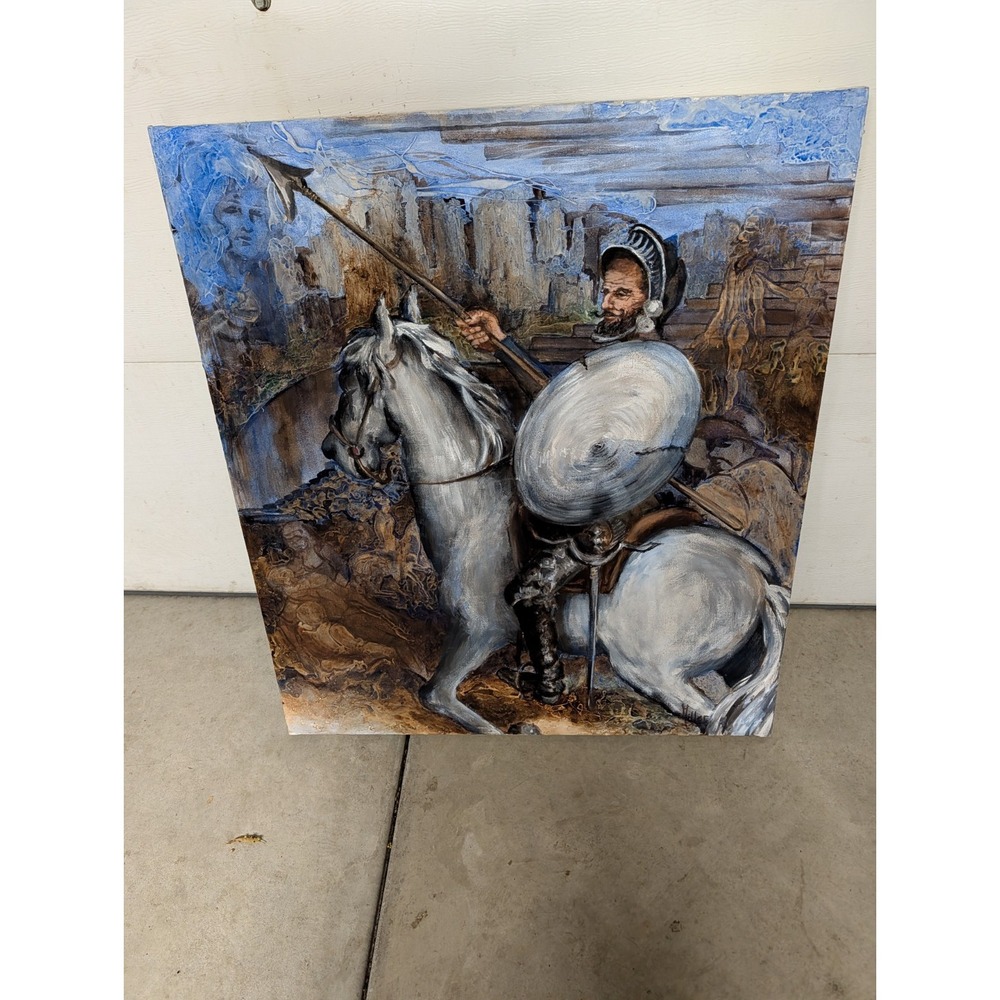 Vintage MCM Don Quixote Art Style .Signed Framed 37 X 31.Don Quixote Visions